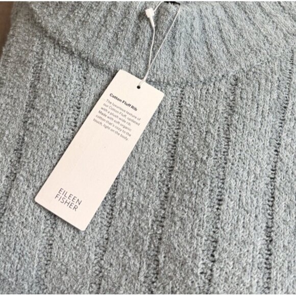 Eileen Fisher LARGE FROST Organic Cotton/Cashmere Fluffy Rib Turtleneck Sweater - Picture 7 of 12